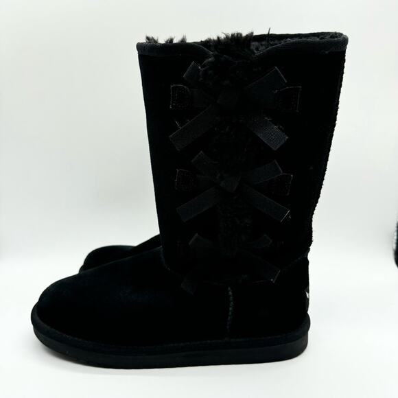 Koolaburra by UGG Victoria Tall Girls Bow Detail Tall Suede Boots Black Size 5 - Picture 8 of 11